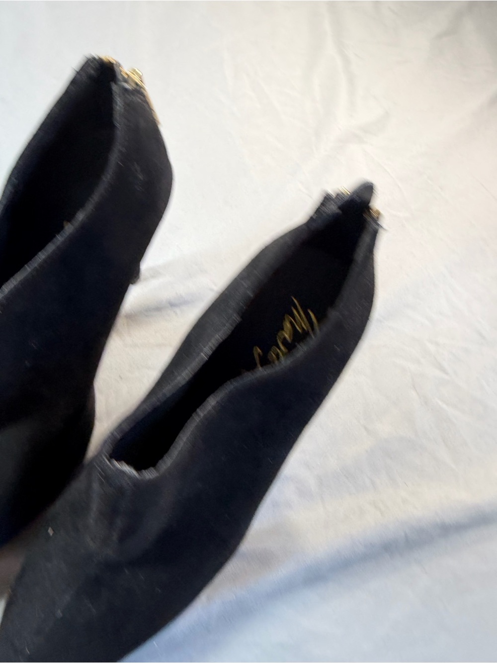 Mari A black suede like stiletto high heels gold zippers women's size 7 - Picture 4 of 7